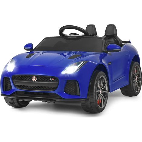 COSTWAY Coche Jaguar F-Type SVR 12 V para Niños, Coche de Batería con Mando, Marcha Adelante y Atrás, Suspensión de Muelles, Empuñadura Portátil (Azul)