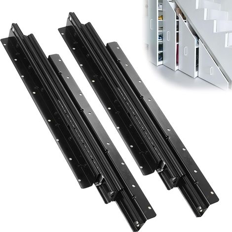 Lot de 2 rails de tiroir, support au sol, 3 plis, extension complète, pour charges lourdes, glissières cachées, pour escaliers, capacité de charge 120 kg, 1 paire de vis (400 à 900 mm) (1/5)