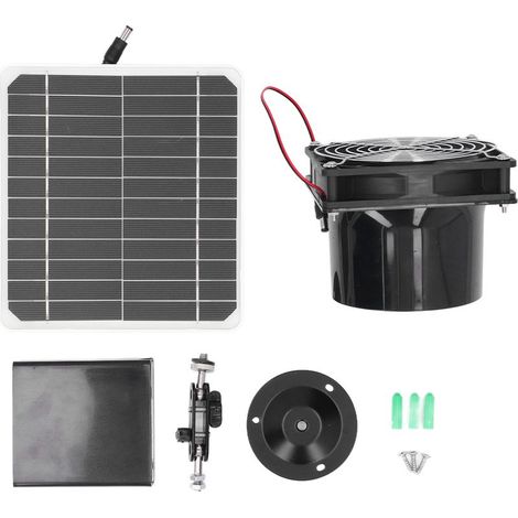50-W-12-V-Solar-Abluftventilator, 6,5-Zoll-monokristallines Solarpanel mit Schutzgitter und 3 Batteriefächern (1/5)