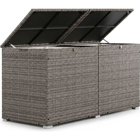 Cassetta per cuscini in polyrattan Ikaria Grigio - screziato Cassetta da giardino 950 litri con coperchio e telo interno rimovibile