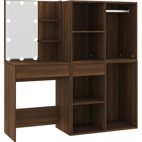 Tocador mesa de maquillaje muebles de diseño muebles de dormitorio 60 x 40 x 140 cm led con armarios madera contrachapada marrón roble 020006374