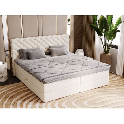 Lit continental Bergamo avec rangement 200 x 200 double, velours, crème (1/5)