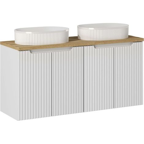 Meuble double vasque 120cm 4 portes Riva Blanc et Bois