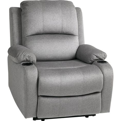 Microfibre Manual Reclining Armchair, with Footrest - Grey