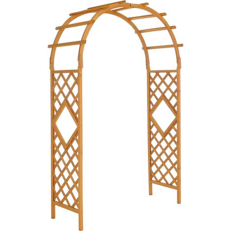 Arco para rosales HHG-087, enrejado, espaldera para rosales, soporte para enredaderas, arco de jardín de madera, con certificación MVG, 210 x 126 x 60 cm, color natural (1/5)