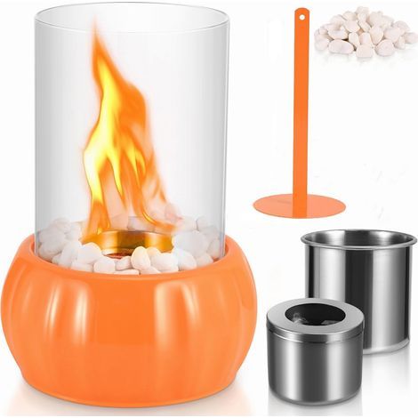 Adjustable Flame Tabletop Fireplace Portable Heater with Safety Glass Natural Stone Indoor Ethanol Fireplace