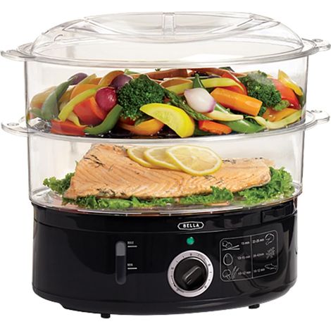 Cuiseur vapeur à deux niveaux avec paniers empilables et base amovible pour une cuisson rapide et simultanée - Arrêt automatique et protection contre la sécheresse et l’ébullition, 7 L, noir