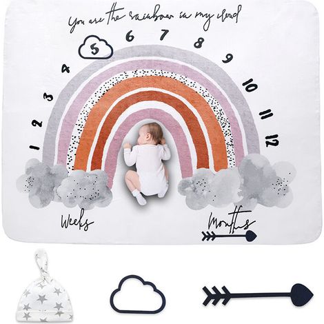 Couverture Étape Mensuelle pour Bébé Couverture Milestone Unisex Accessoire de Photographie avec Motif Couvertures d’emmaillotage Cadeau pour Naissance 120 150cm (1/5)