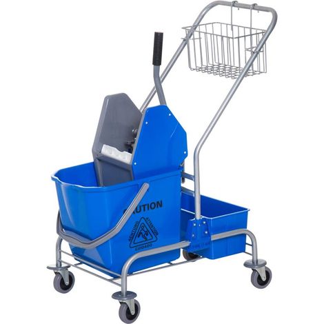 CARRELLO PROFESSIONALE LAVAPAVIMENTI CON SECCHIO DA 25LT E STRIZZATORE BLU (1/5)