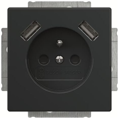 Futur Linear / Prise de courant 2P+T avec USB intégré et enjoliveur Noir 2CKA002011A6290 ABB BJE03979