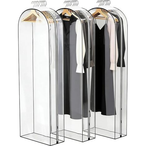 3PCS Housses de Vêtements,153 x 60 x 25.5cm Housses de Vêtements Transparentes,Housses de Protection Zip Transparentes,Anti Poussière Etanche Mite Humidité,pour Chemises,Robes,Costumes (1/5)