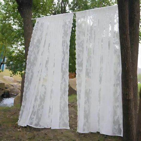 Lotto di 2 100 x 200 cm Bianco tende di pizzo Motivo floreale Per la cucina Jacquard maglia Per la camera da letto, soggiorno, garza, stile rétr (1/5)
