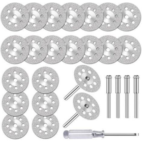 25 disques à tronçonner diamantés (22 mm) pour accessoires d'outils rotatifs Dremel, mini disque diamanté avec 4 mandrins de 3 mm pour carrelage en pierre et verre