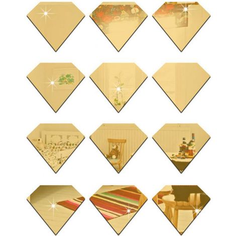10 Autocollants Miroir Diamant Acrylique Décoration Murale DIY Chambre Enfant Salon Or (1/5)