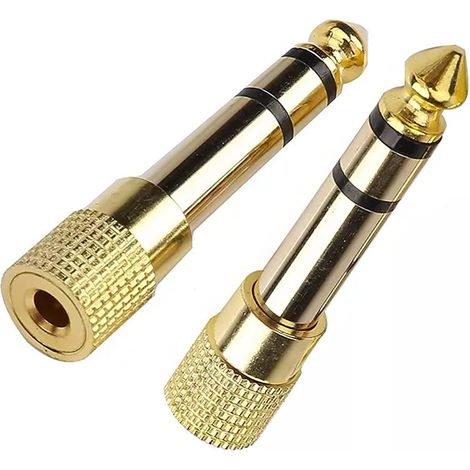2 Pièces Adaptateur Jack 6.35 vers 3.5 en Cuivre Pur Plaqué Or 24 Carats Gros Jack Petit Jack - Big Jack vers Mini Jack – Mâle 6.35 mm vers 3.5 mm Femelle Prise Stéréo Casque Piano (1/5)