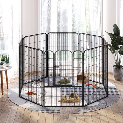 Parque para cachorros de metal negro, 8 paneles, con puerta, plegable, 80 x 100 cm DESVIAE (1/5)