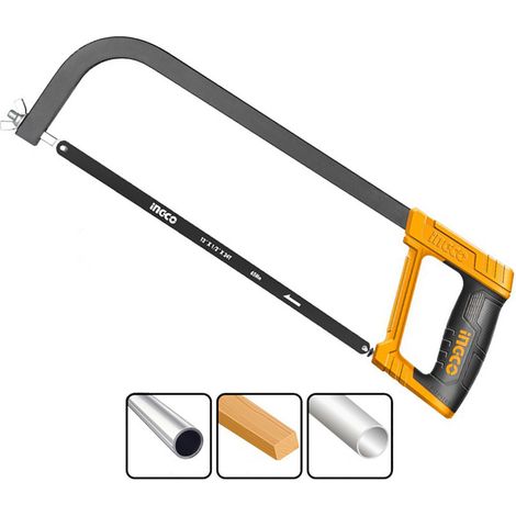 Seghetto ad arco 300 mm con lama in acciaio 65 mn Taglio ferro Metallo Pvc Ingco HHFS3068 (1/4)