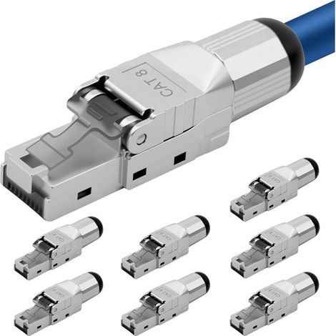 8x CAT 8 RJ45 Network Connector for Rigid LAN Cable, Ethernet Laying Cable, LSA Tool-Free Cat 8 LAN Connector, Fully Shielded STP, 40 Gbps, AWG 22-26 (1/5)