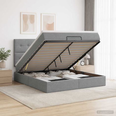 Lit ottoman avec matelas Gris clair 140 x 190 cm Tissu (1/5)