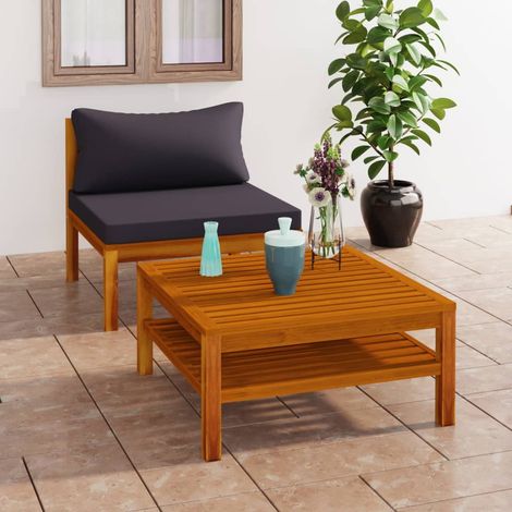 Salon de jardin 2 pcs,Mobilier de terrasse,Table et Chaise pour Relax avec coussins gris foncé Bois d'acacia -YZ567481 (1/5)