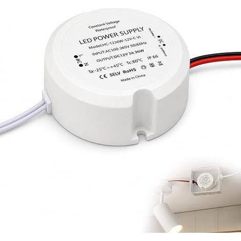 Driver LED Étanche IP66 12 V 36 W avec Interrupteur, Transformateur et Alimentation pour Ruban LED, Modules Lumineux et Éclairage Basse Tension, Usage Domestique (1/5)