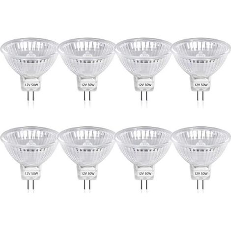 50W GU5.3 MR16 Ampoule Halogène Dimmable, DC 12V Basse Tension 2 Broches Base Spotlight Réflecteur Ampoules, 800 Lumen, (8-PCS) (1/4)