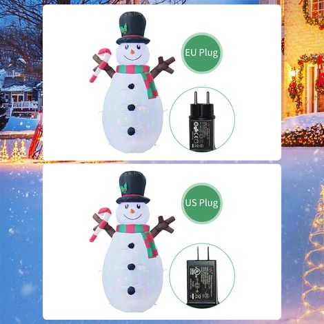 Décoration gonflable de Noël en forme de bonhomme de neige de 1,6 m avec lumières LED multicolores rotatives et piquets de fixation, idéale pour décorer jardin, cour ou fête en extérieur. (1/2)