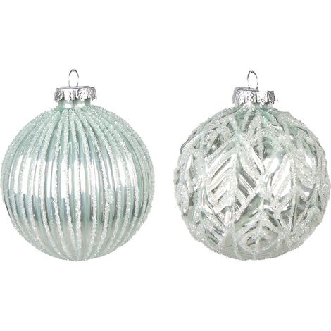 Lot de 2 Boules de Noël en Verre Vert et Couleur Argent Décoration Classique Ø 8 cm - PANGIVO (1/4)