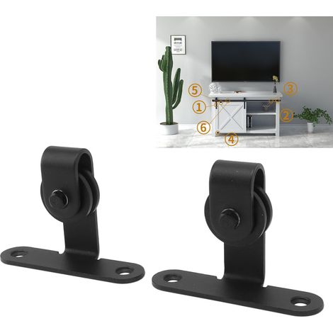 Kit de Roulement de Porte Coulissante Mini Noir avec Rail et Accessoires pour Armoire - 2 Roues Robustes en Acier Carbone, Design Silencieux et Durable (1/5)