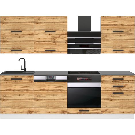 Belini Cuisine Equipee Complete Madison Muebles de Cuisine Complets - 240 cm. Cuisine Complete sans Plan de Travail, chêne wotan (1/4)