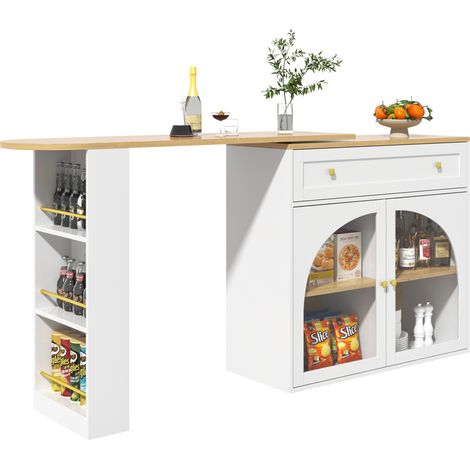 CHICFURN Tavolo alto estensibile 138-204 x 39 x 104 cm in MDF bianco, girevole, con contenitore (1/5)