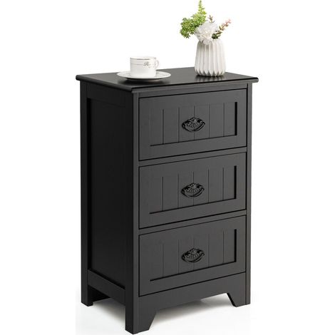 Wood 3-Drawer Bedside Table Vintage Nightstand Accent End Table Sofa Side Table (1/5)