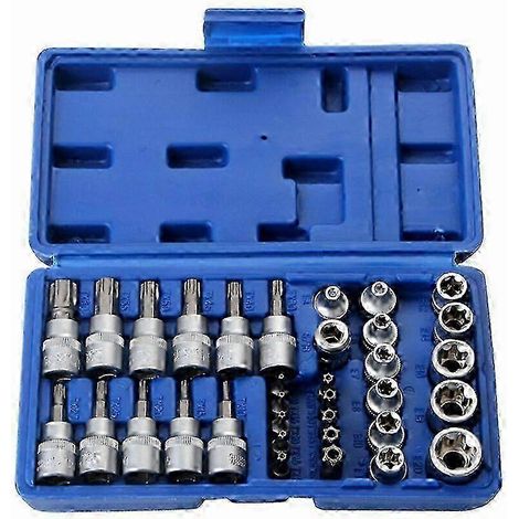 Coffret de 34 douilles Pentalobe et Torx externes, en acier au chrome-vanadium, avec étui de rangement, compatible avec les outils à entraînement 3/8" et 5/16". (1/3)