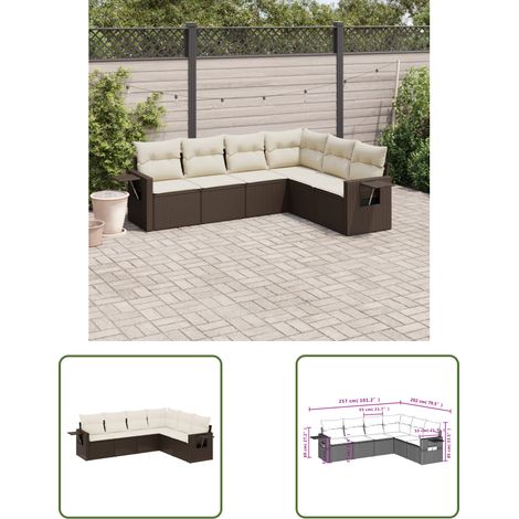 The Living Store 6-tlg. Garten-Sofagarnitur mit Kissen Braun Poly Rattan - Gartenmöbel - Polyethylen Möbel - Rattan Gartenmöbel - Outdoor Set - Lounge Set (1/3)
