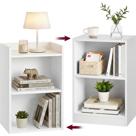 Lot de 2, Tables de Chevet avec Compartiments Ouverts, Tables d’Appoint avec Étagère Réglable, Double Usage, Montage Simple, pour Chambre, Salon, Blanc Nuage LET866WB01 (1/5)