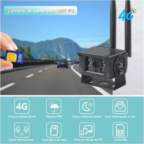 Caméra de Surveillance Sécurité extérieure IP SIM 3G 4G HD 5MP 1080P Sans Fil + Carte SD 128G + Lecteur - App, Audio bidirectionnel (1/5)