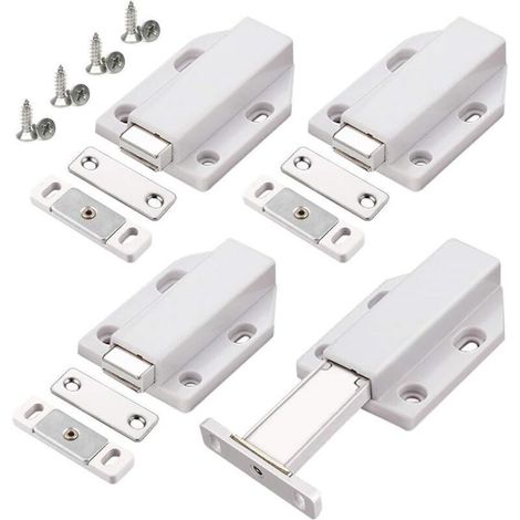 Push to Open 4 Pièces Push Open Poussoir Porte Placard Aimant Fermeture pour Armoire Tiroir Systeme Loquet Magnetique Verrou Poussoir Porte Amortisseur Pour La Porte de Placard (1/4)