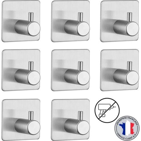 Lot de 8 crochets adhésifs porte serviette 3M Salle de bain Cuisine, Crochet mural en acier inoxydable - 45X45X29mm Lot de 8 (1/3)