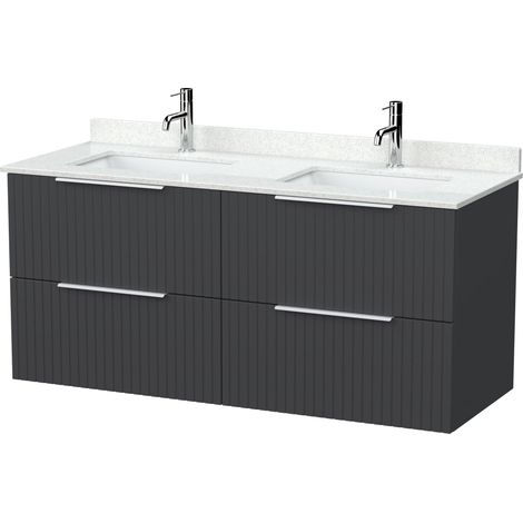Callingwood Contemporary Wall Hung 4 Drawer Vanity Unit with Marble Worktop with Basin , 1200mm, Dark Grey