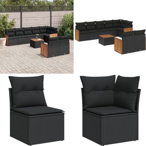 9-tlg. Garten-Sofagarnitur mit Kissen Schwarz Poly Rattan - Gartensorte - Gartenmöbelset - Lounge Set - Outdoor Möbel - Rattan Sessel - Home & Living (1/5)