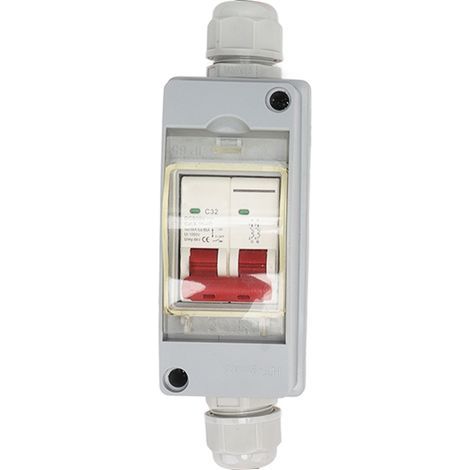 MCB 2P DC 500V 32A Circuit Breaker - Disconnect Switch with IP65 Waterproof Distribution Box - Cable Not Included (1/5)