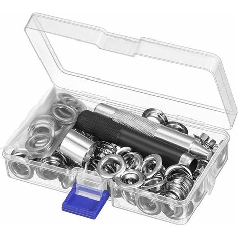 Grommet Kit Oeillet, 12 mm Trousse à œillets Outils Metal Ensembles Oeillets 100 Set Kit d'Oeillets Oeillets pour Baches pour Couture Toile Bâche Tente de Réparation, 1/2 Pouce Argent (1/5)