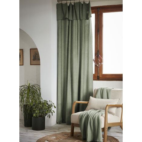 Rideau ajustable 140 x 270 cm – Lyocell Uni Lysandre Thym + 8 Anneaux Pince