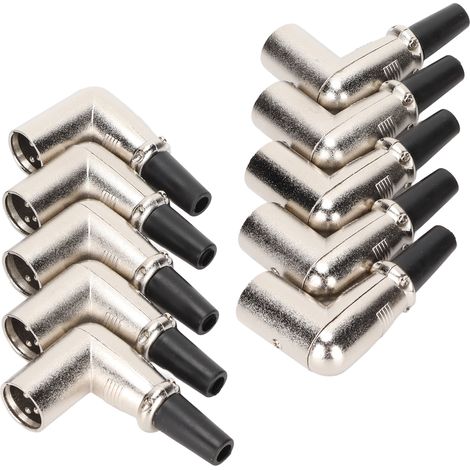 Connecteur XLR Mâle Anglé 3 Pôles, Embouts Métalliques pour Câble Audio Pro, Connexion Robuste, Pack de 10 Unités (1/5)