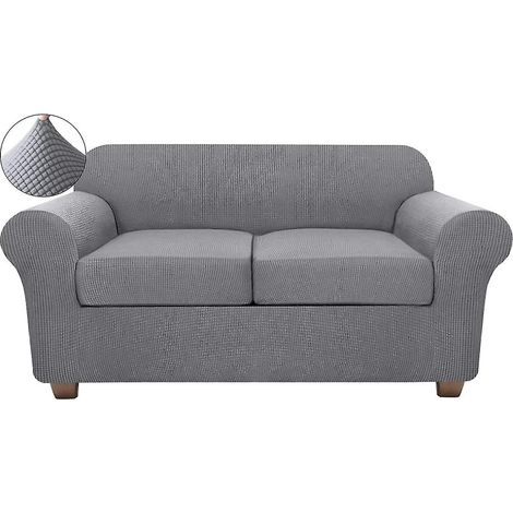 Rutschfeste Sofabezüge für das Wohnzimmer - 2-Sitzer-Sofabezug mit Kissen, haustierfreundlich, mit elastischem Saum (grau) (1/4)