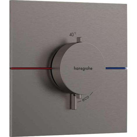 Mitigeur thermostatique, Robinet encastré avec arrêt de sécurité à 40°C, Thermostat carré, 3 sorties, Noir chromé brossé (1/4)