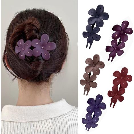 Lot de 5 Pinces à cheveux, Double fleur, Strass, Bec de canard, Plastique et résine, Pour femmes cheveux épais (1/5)