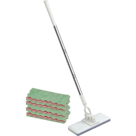 Balai plat avec 5 tampons lavables – Long manche Zero-Touch Dust Cleaner (1/5)