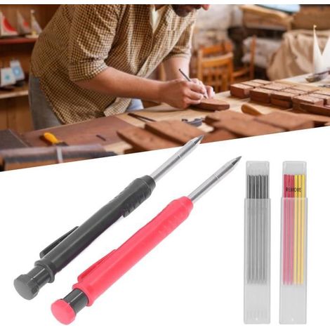 FRA - Crayon de menuisier Kit d\'outils de marqueur de crayon de charpentier 14 pièces avec recharges rouge noir jaune pour le (1/4)