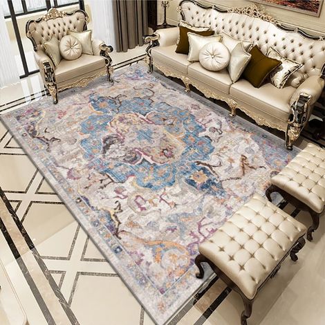 Tapis persan vintage, motif oriental, multicolore, 160x230 cm, moquette décorative pour salon (1/5)